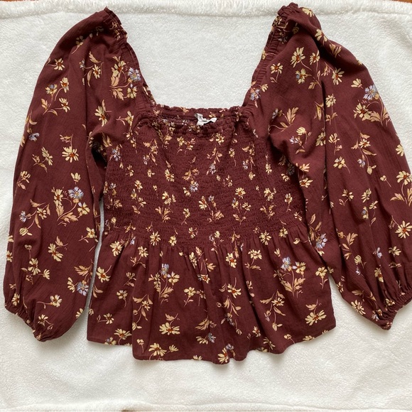 Madewell Lucie Smocked Square Neck Cotton Peplum Blouse - Picture 2 of 4